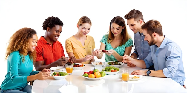 Uśmiechnięte osoby jedzące razem